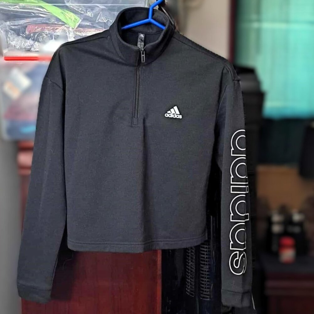 Adidas Primegreen Black Cropped Quarter Zip Pullover Sweatshirt Size M
